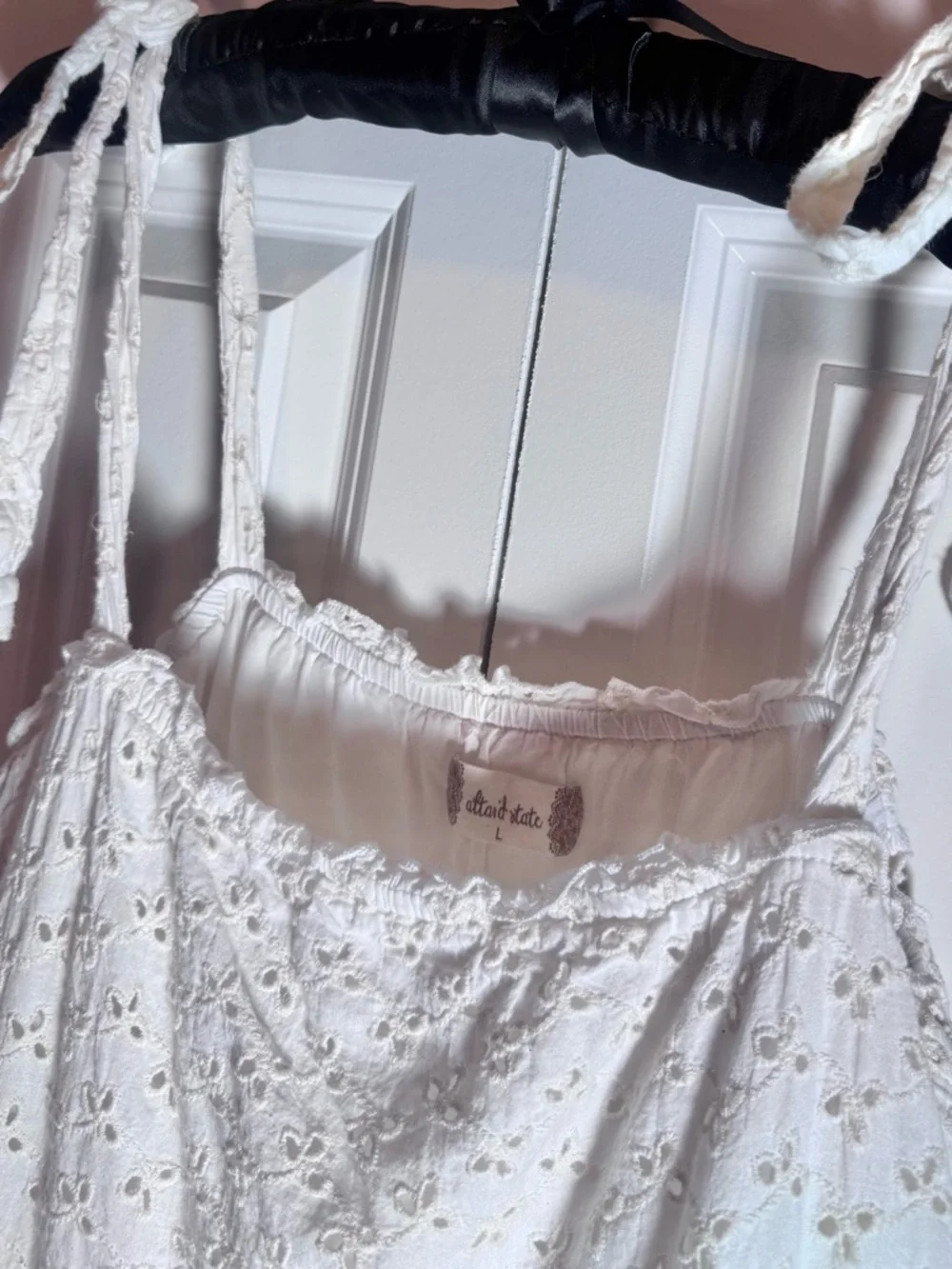 Altar’d State White Eyelet Tie Strap Dress Large Boho Cottagecore - Picture 2 of 10